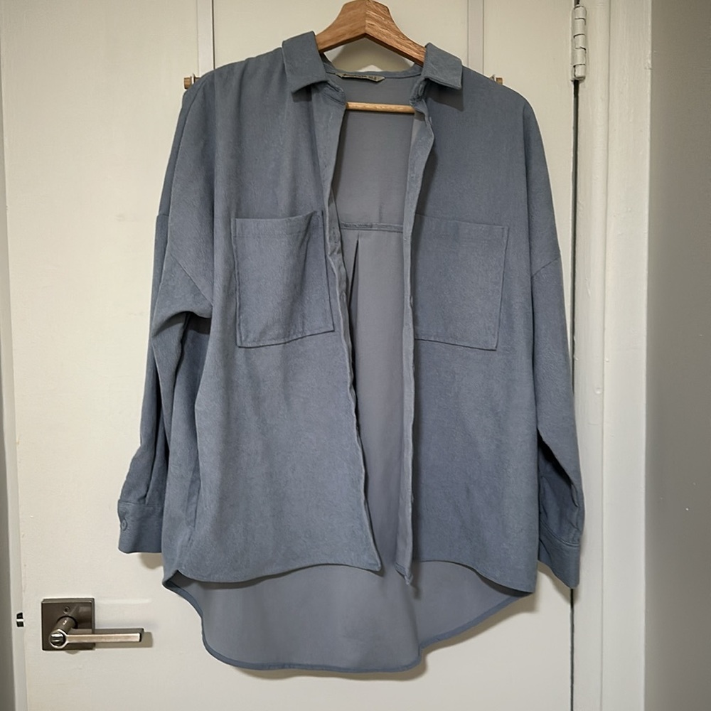 Stradivarius corduroy shirt in aqua blue size M